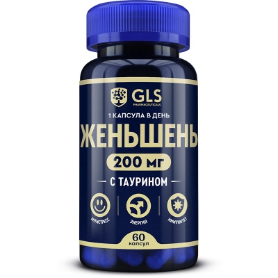 Антиоксидант GLS Pharmaceuticals Женьшень+Таурин 200 мг 60 капсул